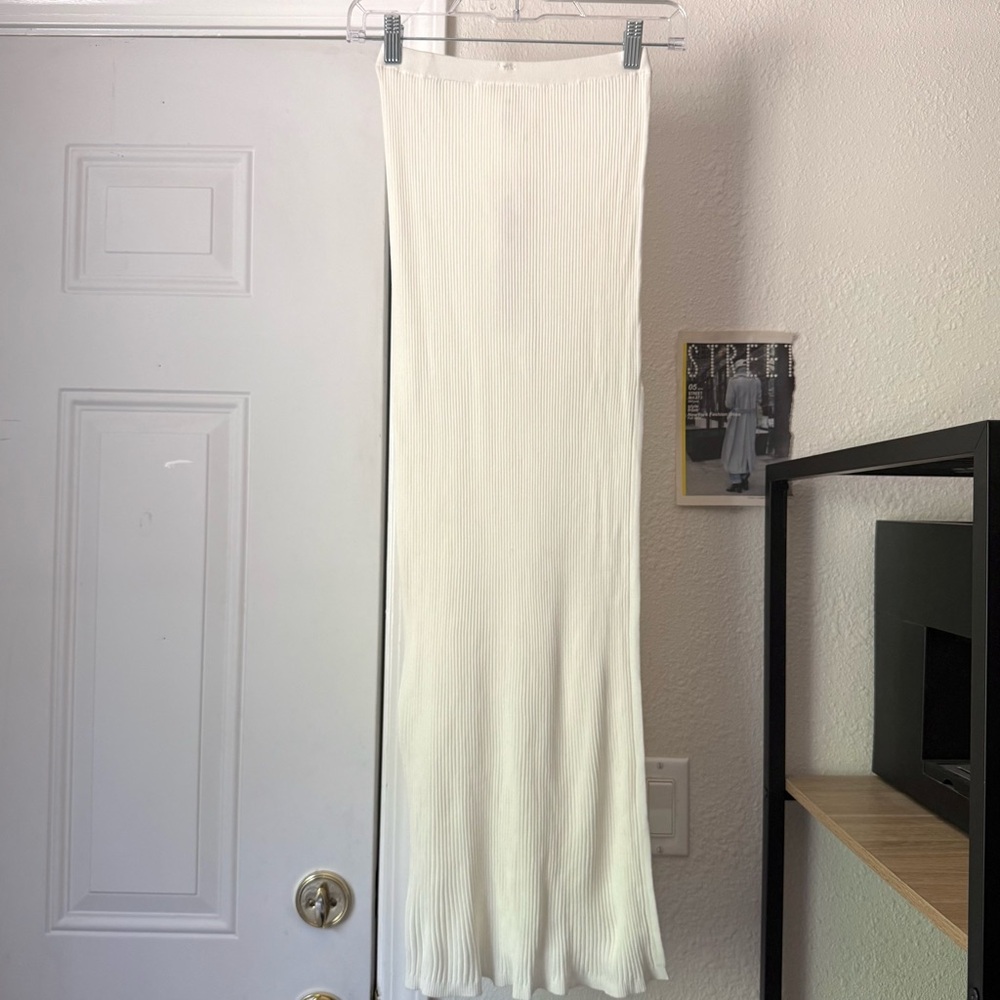 NWT DEVON WINDSOR white rib ribbed‎ knit sage side slit beach midi resort skirt